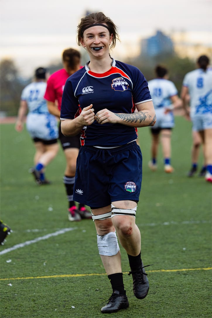 13. A battered and bloody victory photo, still smiling after winning the semi-finals with @nyrcwomen in Coney Island.