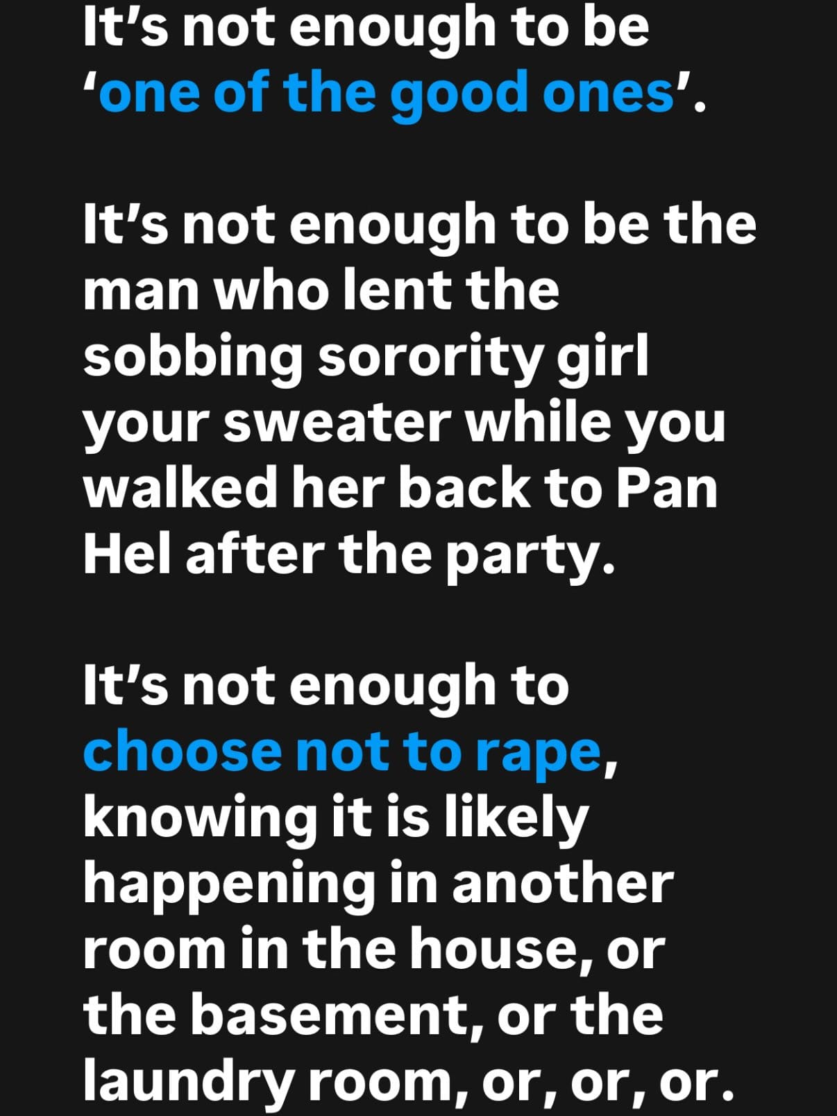 Text slide: it is not enough to be one of the good ones; full wording appears above.